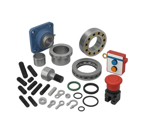 Genuine Tycosen crusher standard components including bearings, fasteners, and hydraulic seals